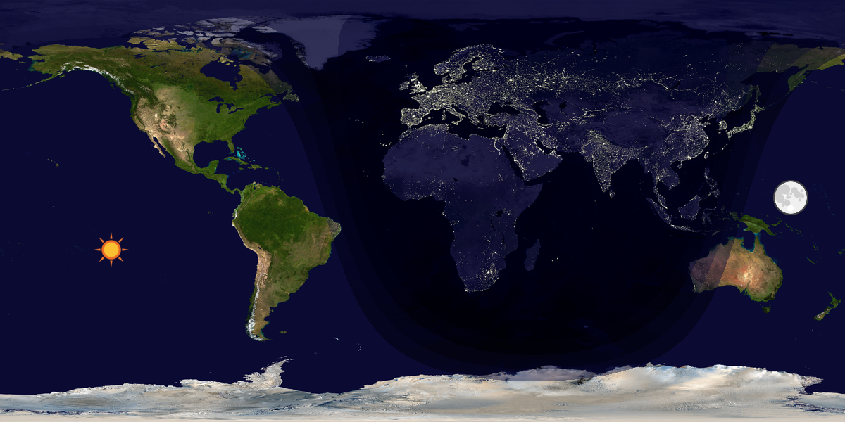 Verdenskart som viser dag og natt 