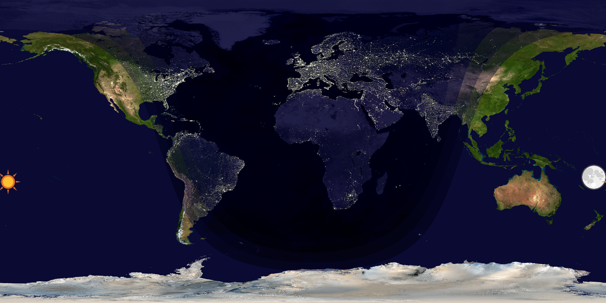 Verdenskart som viser dag og natt 