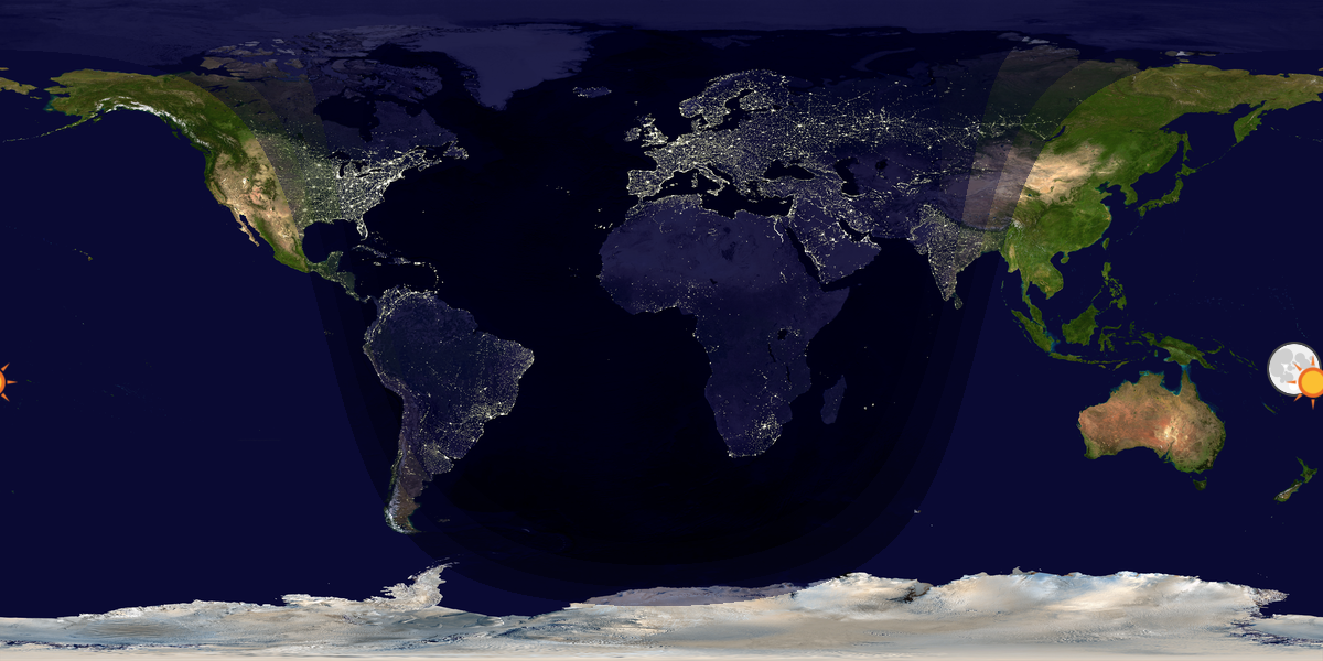 Verdenskart som viser dag og natt 