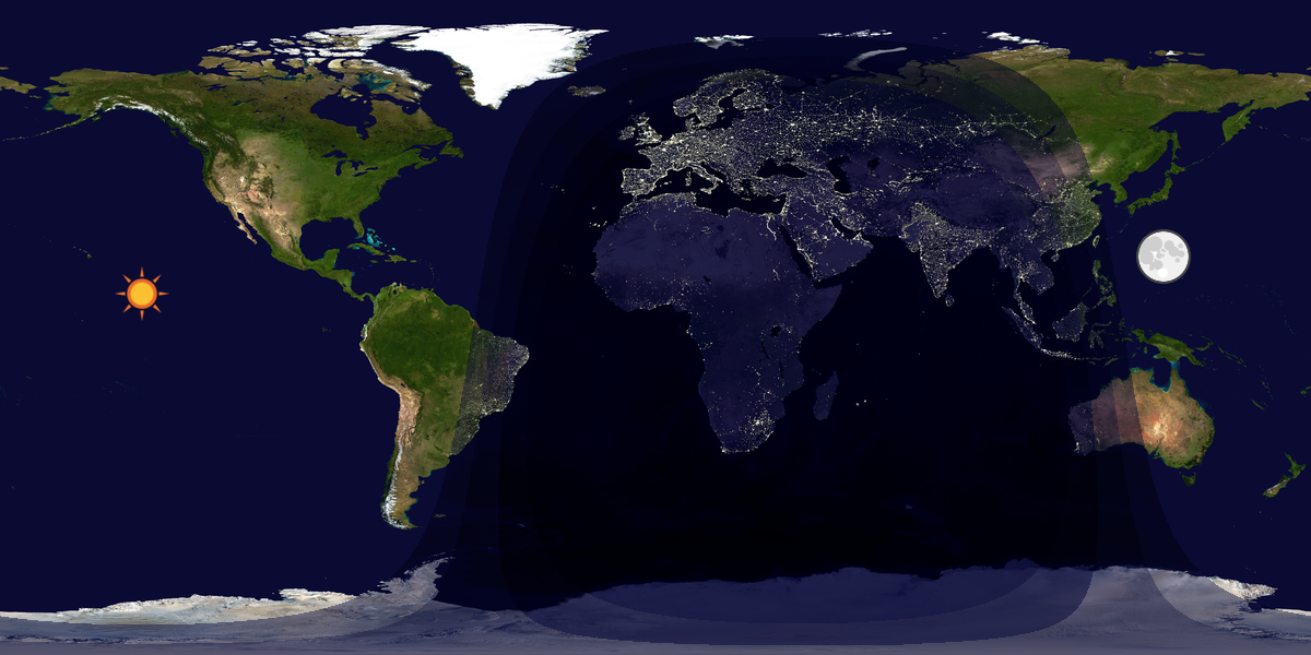 Verdenskart som viser dag og natt 