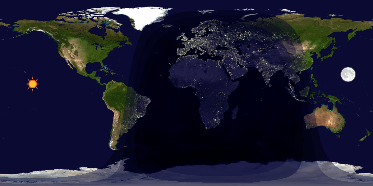 Verdenskart som viser dag og natt 