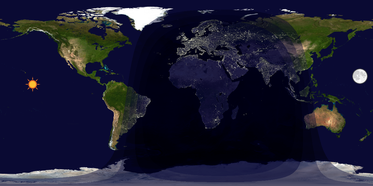 Verdenskart som viser dag og natt 