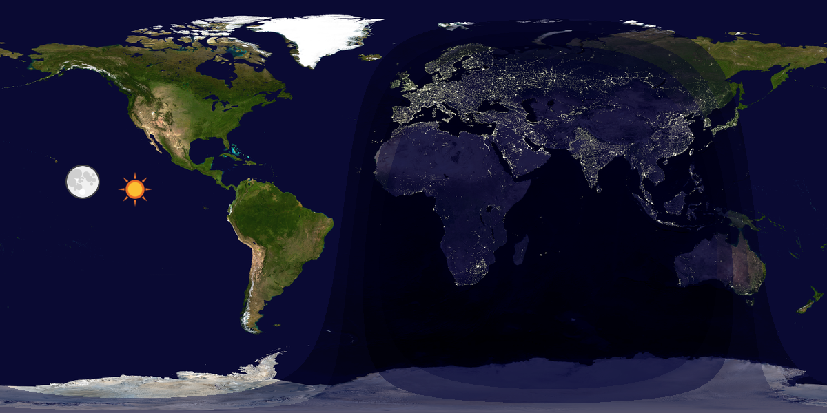 Verdenskart som viser dag og natt 