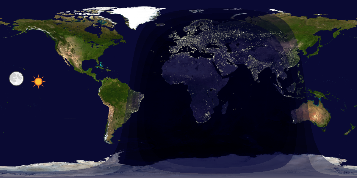 Verdenskart som viser dag og natt 