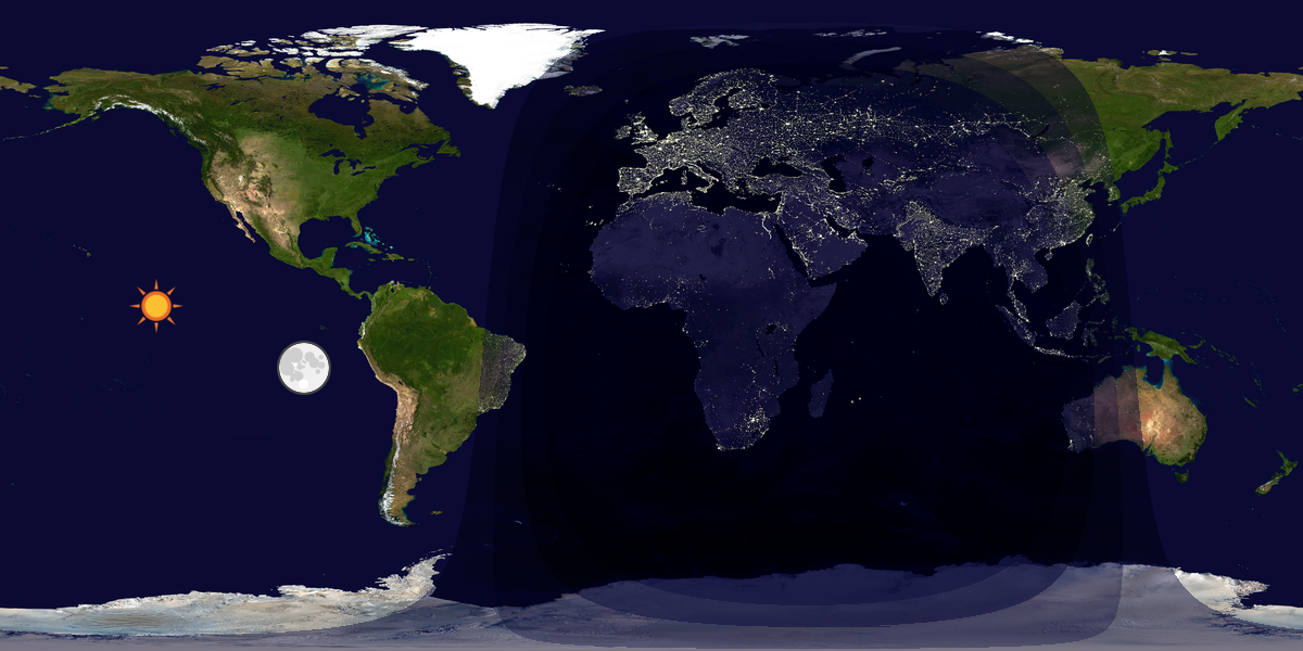 Verdenskart som viser dag og natt 
