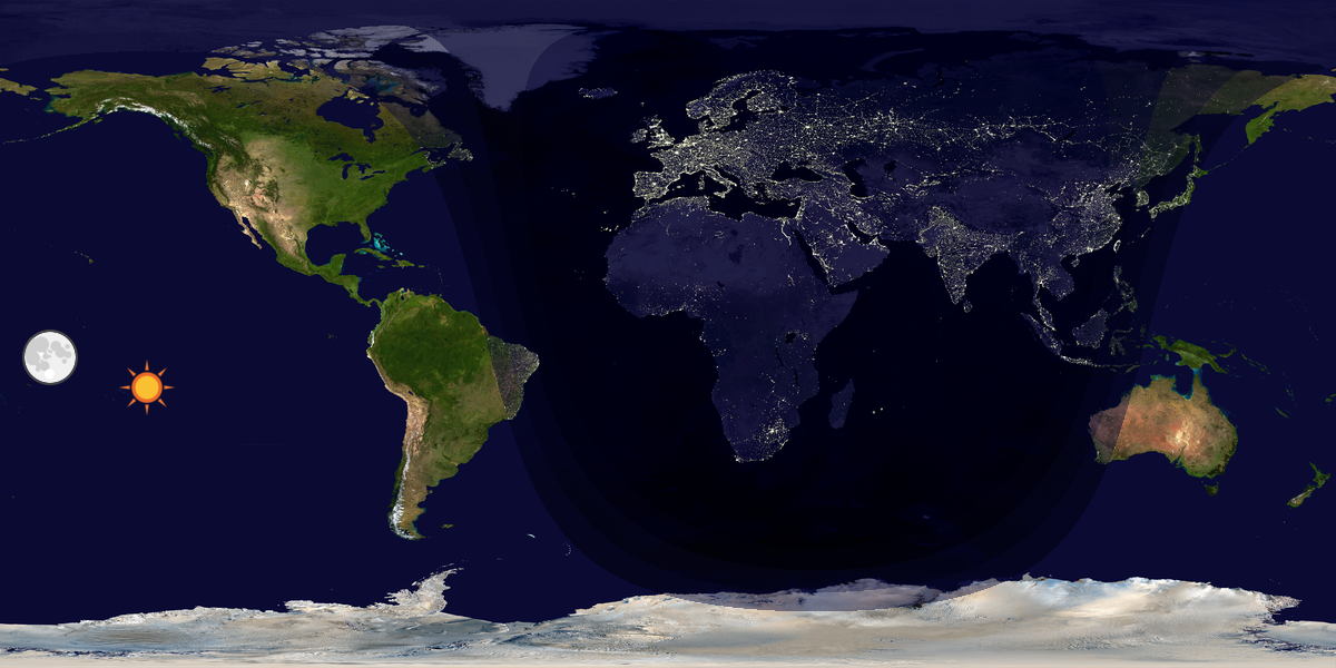 Verdenskart som viser dag og natt 