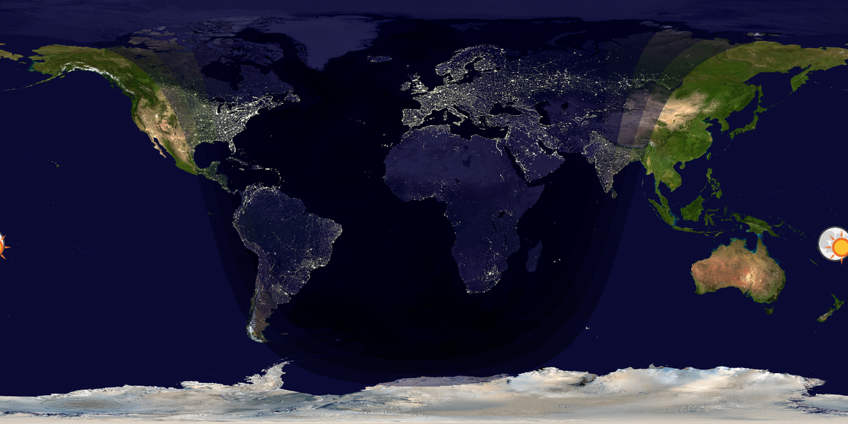 Verdenskart som viser dag og natt 