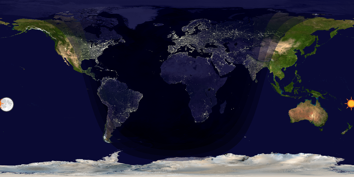 Verdenskart som viser dag og natt 