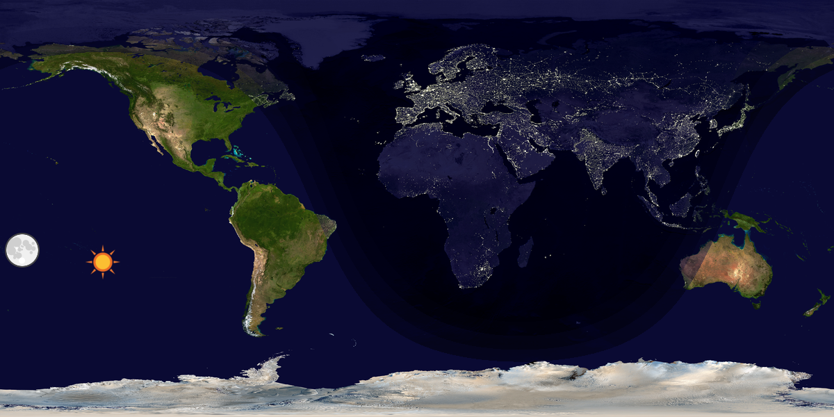 Verdenskart som viser dag og natt 