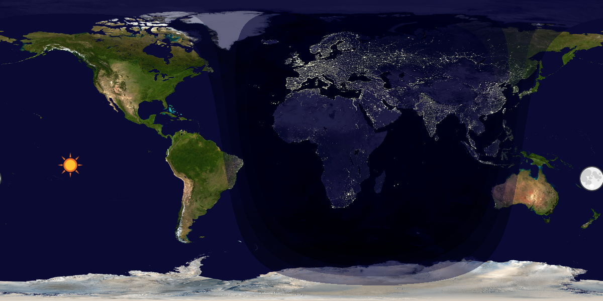 Verdenskart som viser dag og natt 