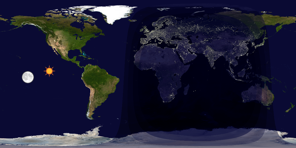 Verdenskart som viser dag og natt 