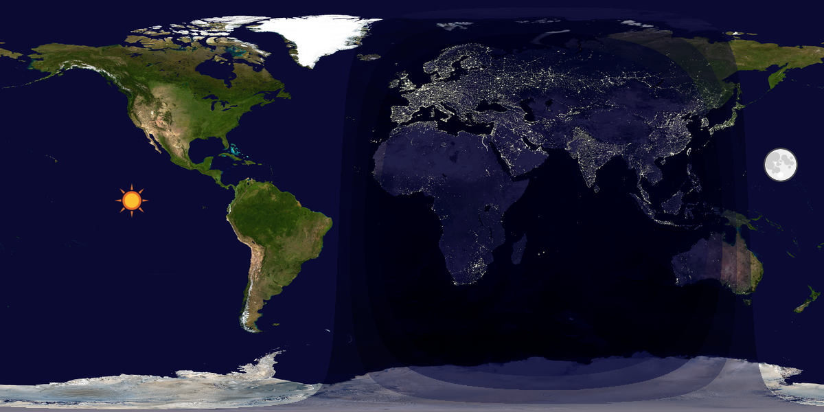 Verdenskart som viser dag og natt 