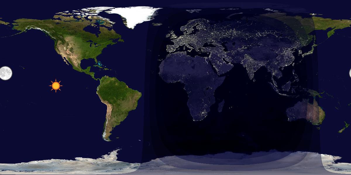 Verdenskart som viser dag og natt 