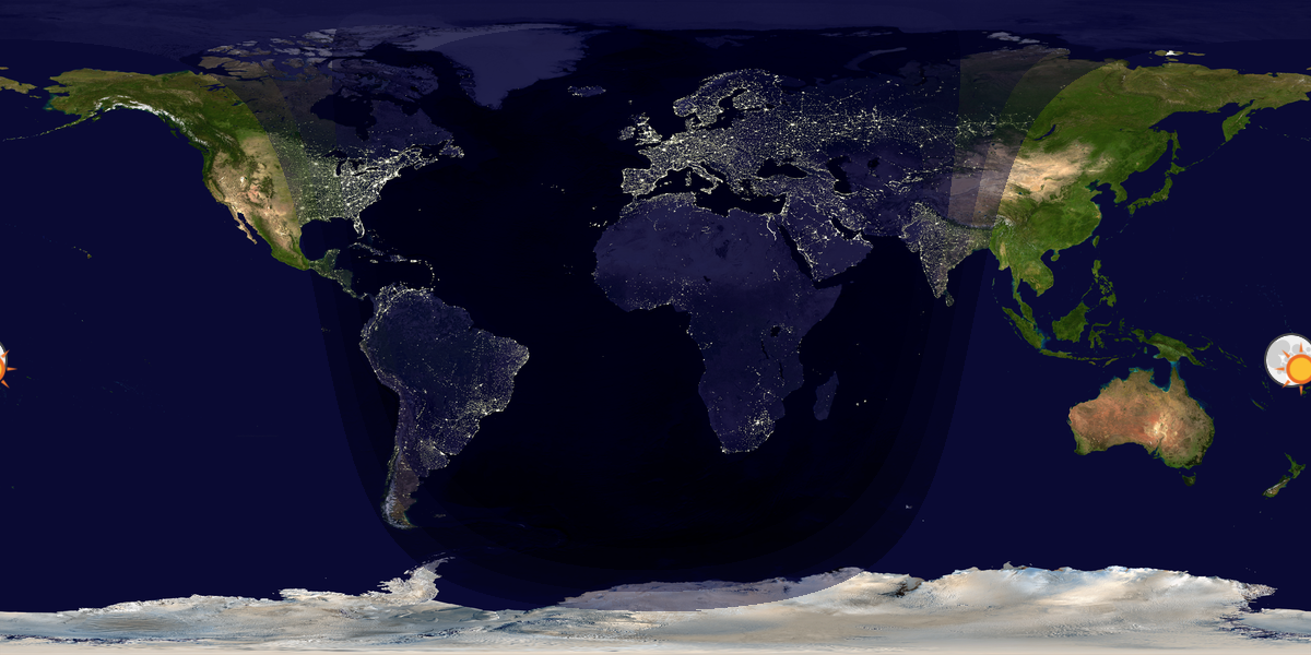 Verdenskart som viser dag og natt 
