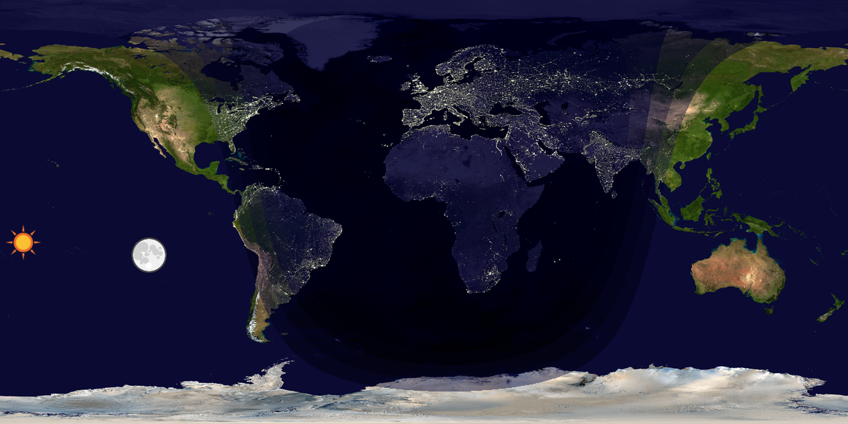 Verdenskart som viser dag og natt 