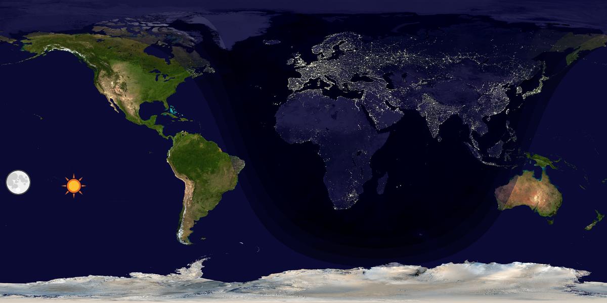 Verdenskart som viser dag og natt 