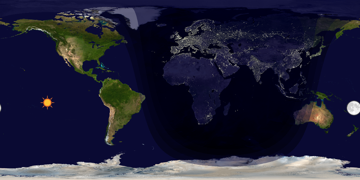 Verdenskart som viser dag og natt 
