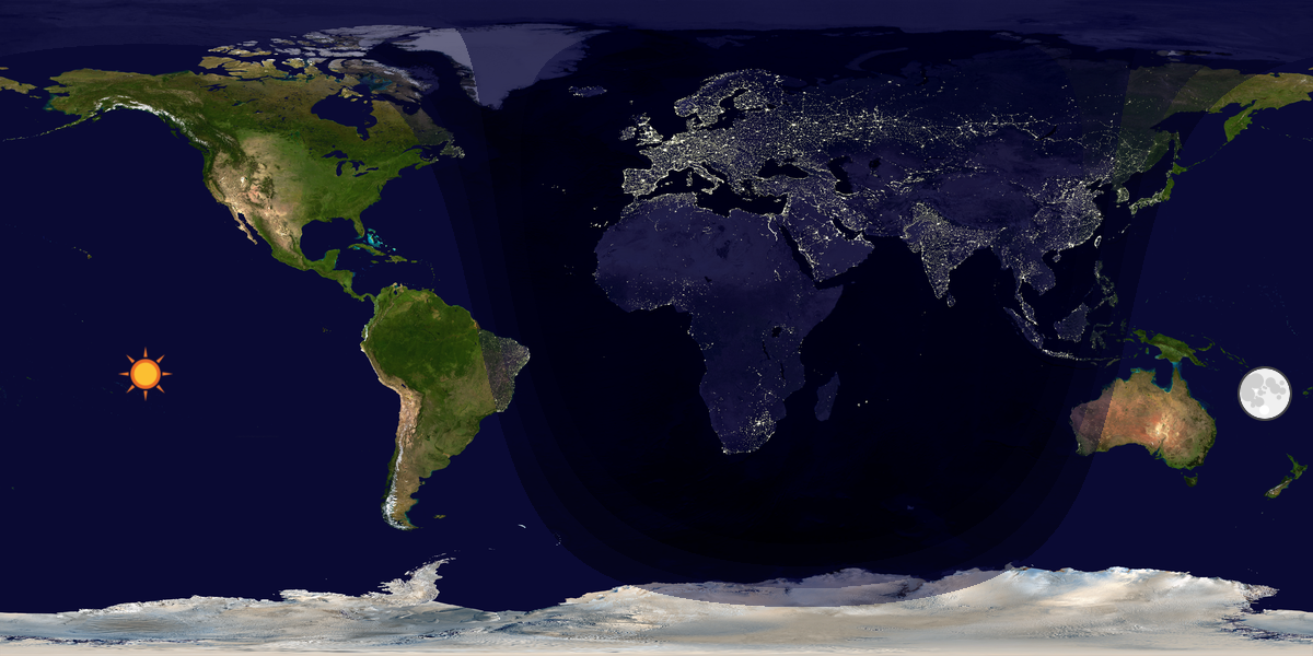 Verdenskart som viser dag og natt 