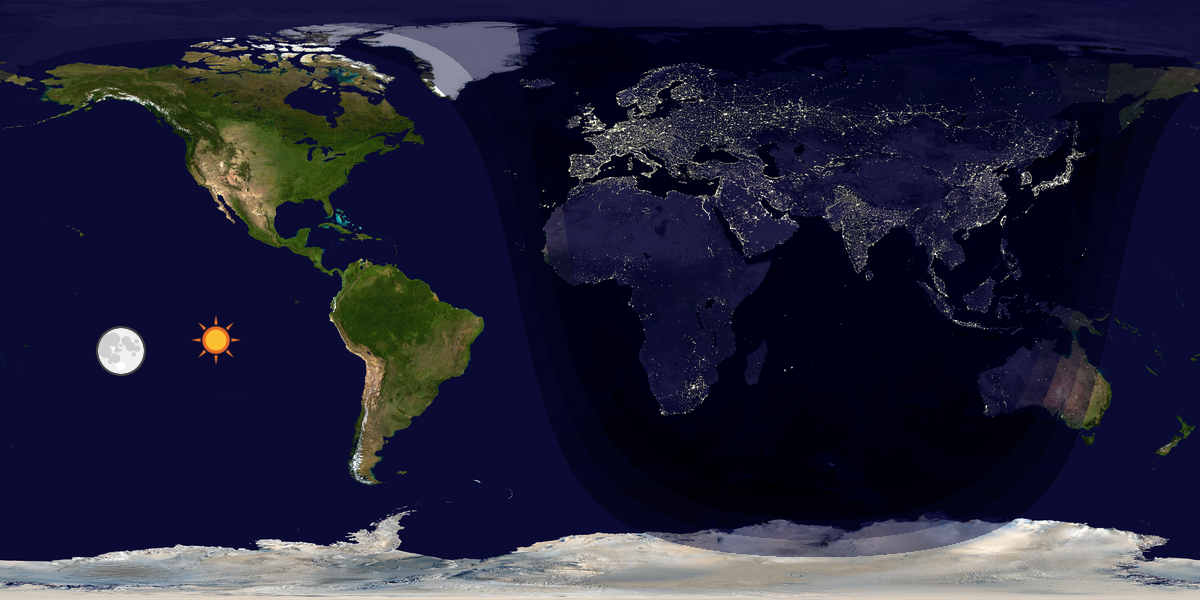 Verdenskart som viser dag og natt 