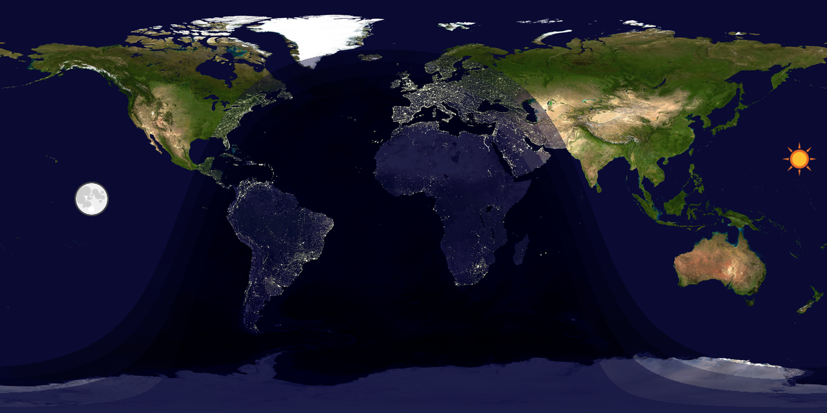 Verdenskart som viser dag og natt 