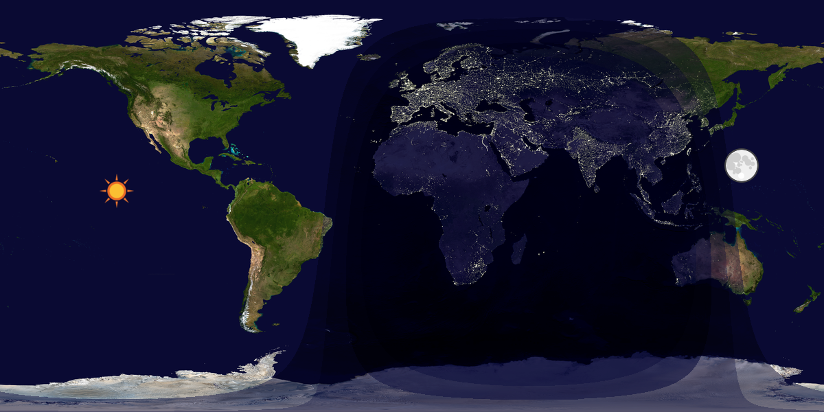 Verdenskart som viser dag og natt 