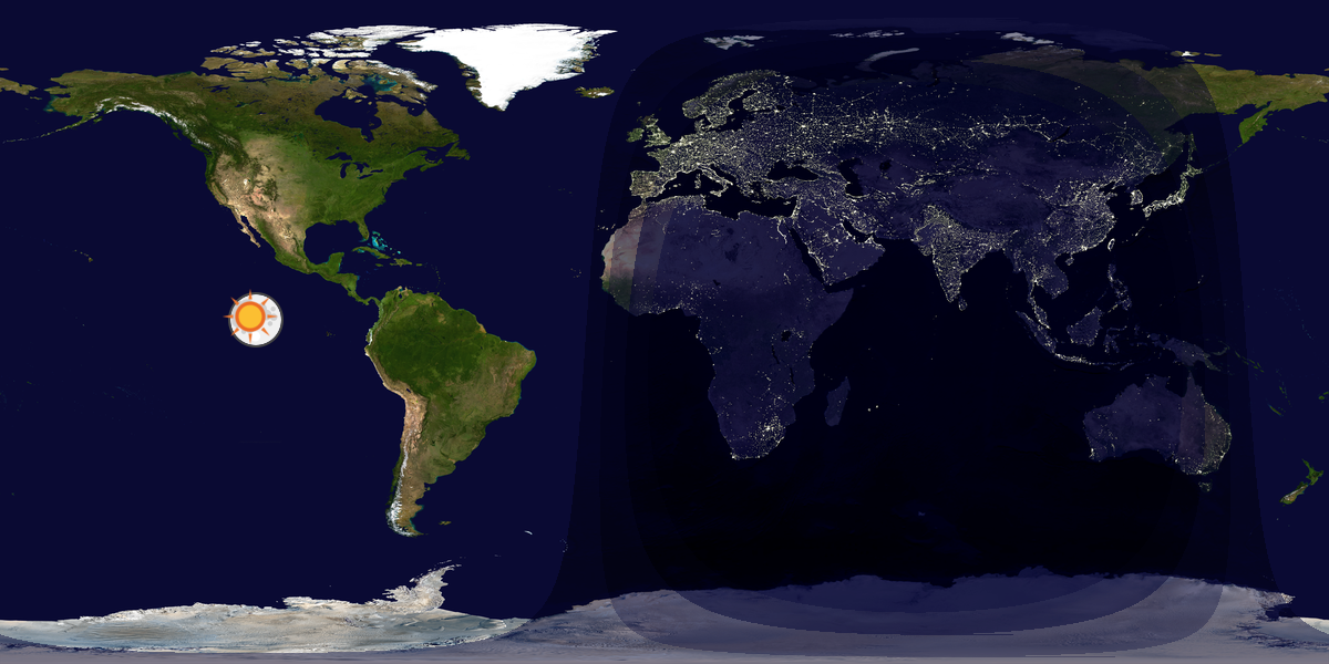 Verdenskart som viser dag og natt 