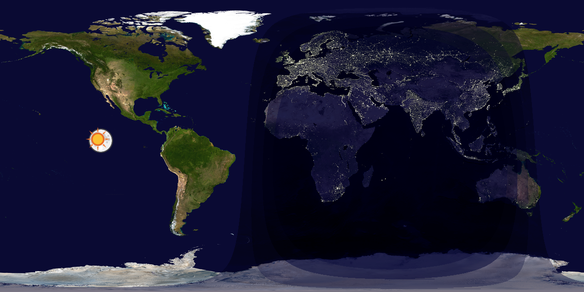 Verdenskart som viser dag og natt 