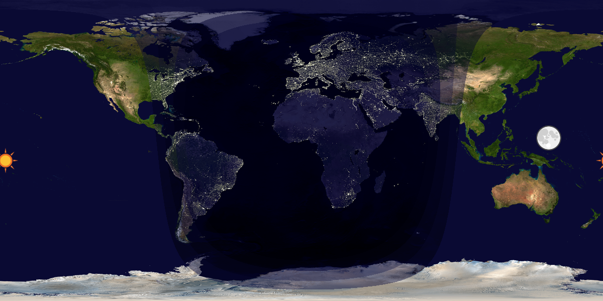 Verdenskart som viser dag og natt 