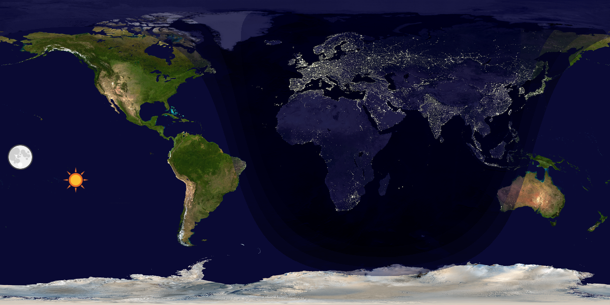 Verdenskart som viser dag og natt 