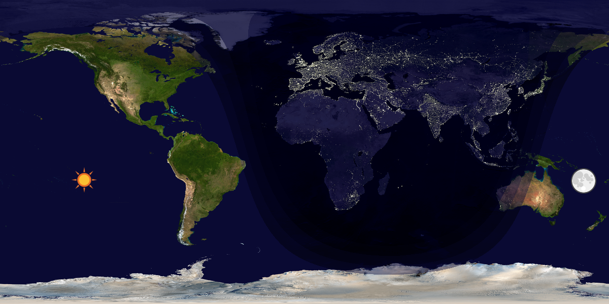 Verdenskart som viser dag og natt 