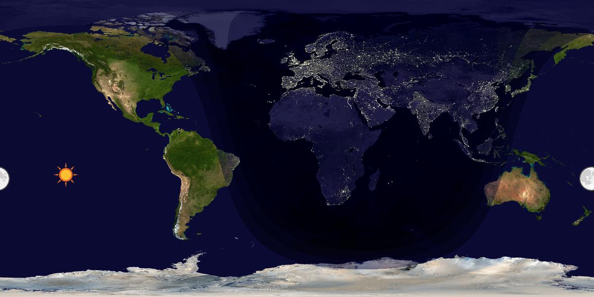 Verdenskart som viser dag og natt 