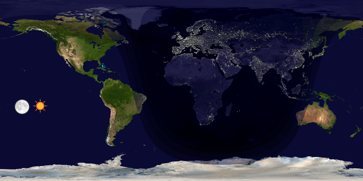 Verdenskart som viser dag og natt 