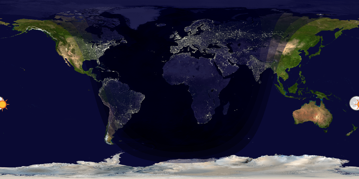Verdenskart som viser dag og natt 