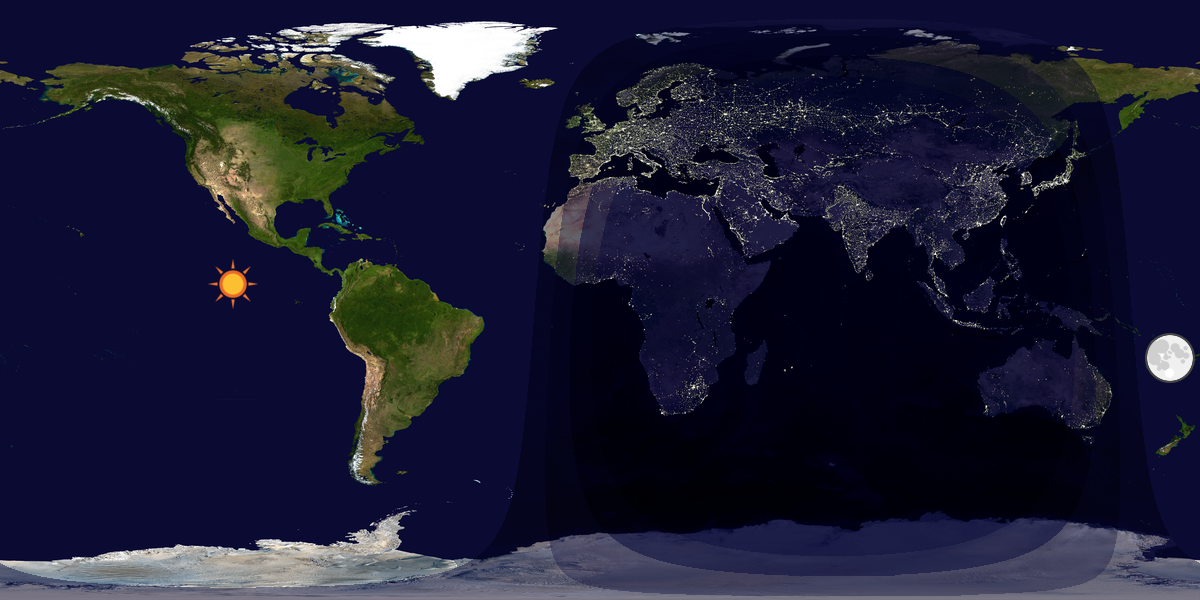 Verdenskart som viser dag og natt 