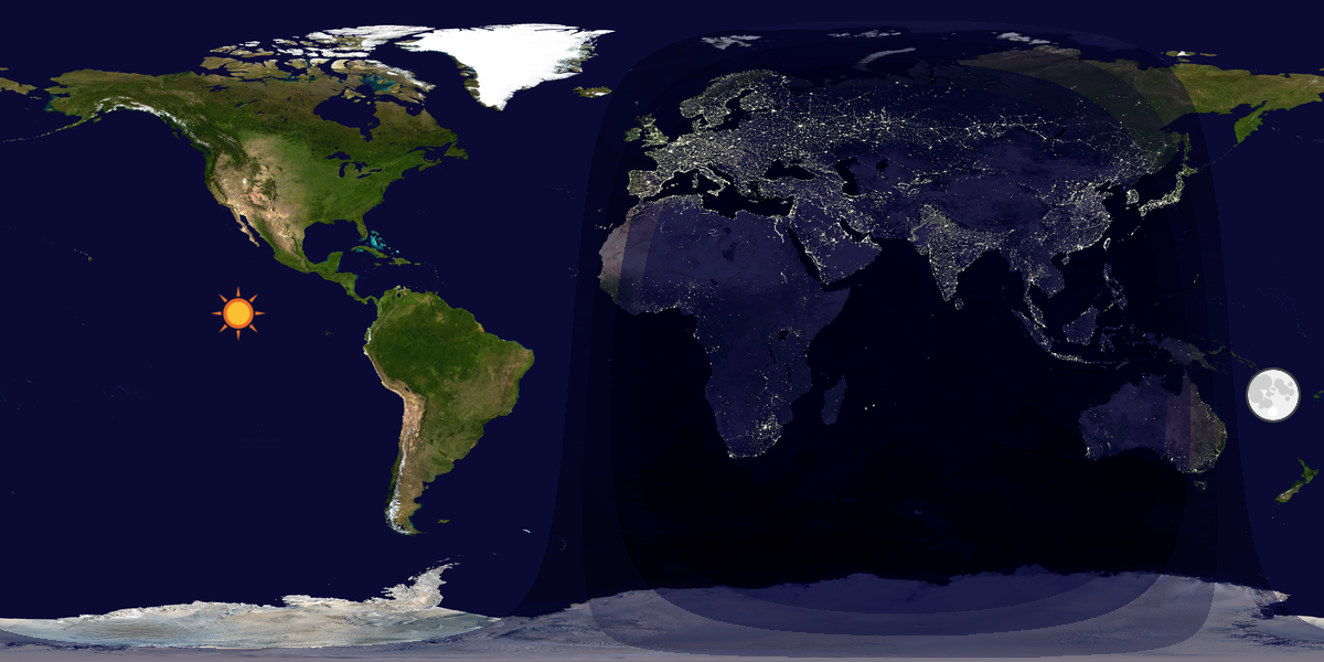 Verdenskart som viser dag og natt 