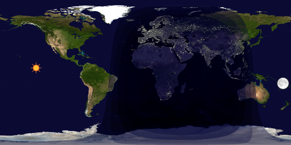 Verdenskart som viser dag og natt 