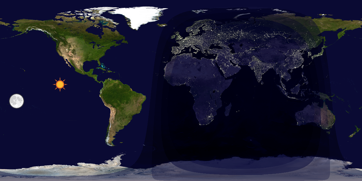 Verdenskart som viser dag og natt 
