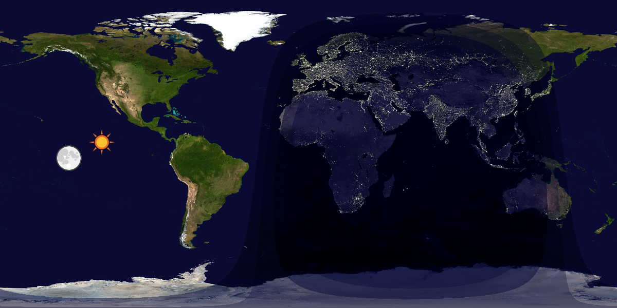 Verdenskart som viser dag og natt 