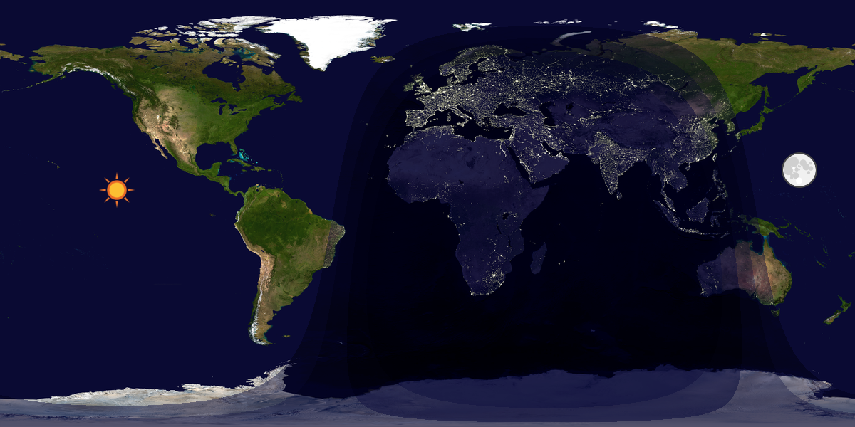 Verdenskart som viser dag og natt 