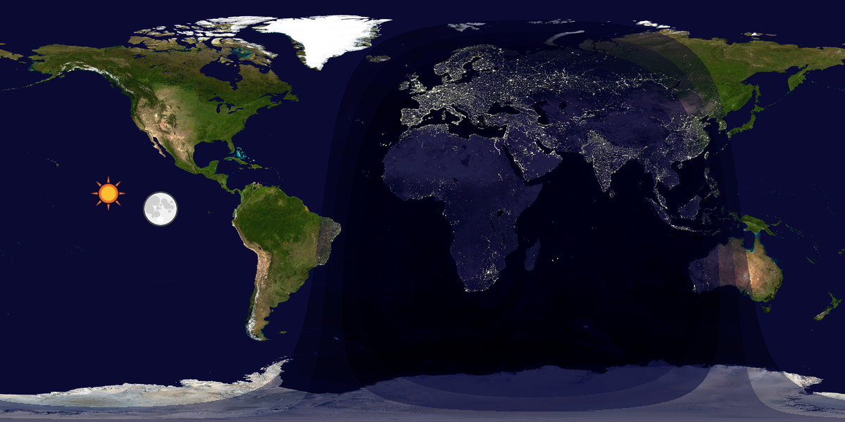 Verdenskart som viser dag og natt 