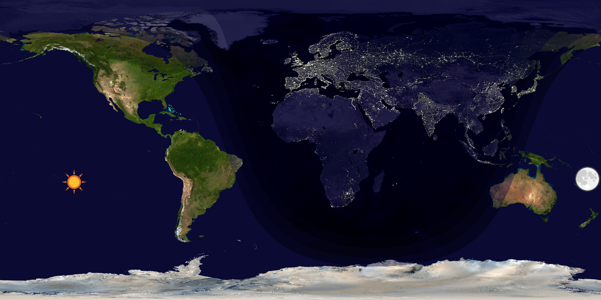 Verdenskart som viser dag og natt 