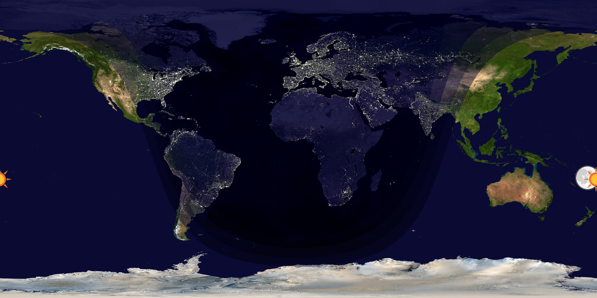 Verdenskart som viser dag og natt 