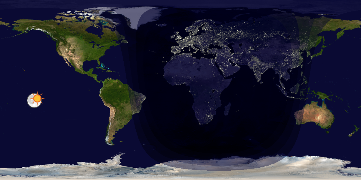 Verdenskart som viser dag og natt 