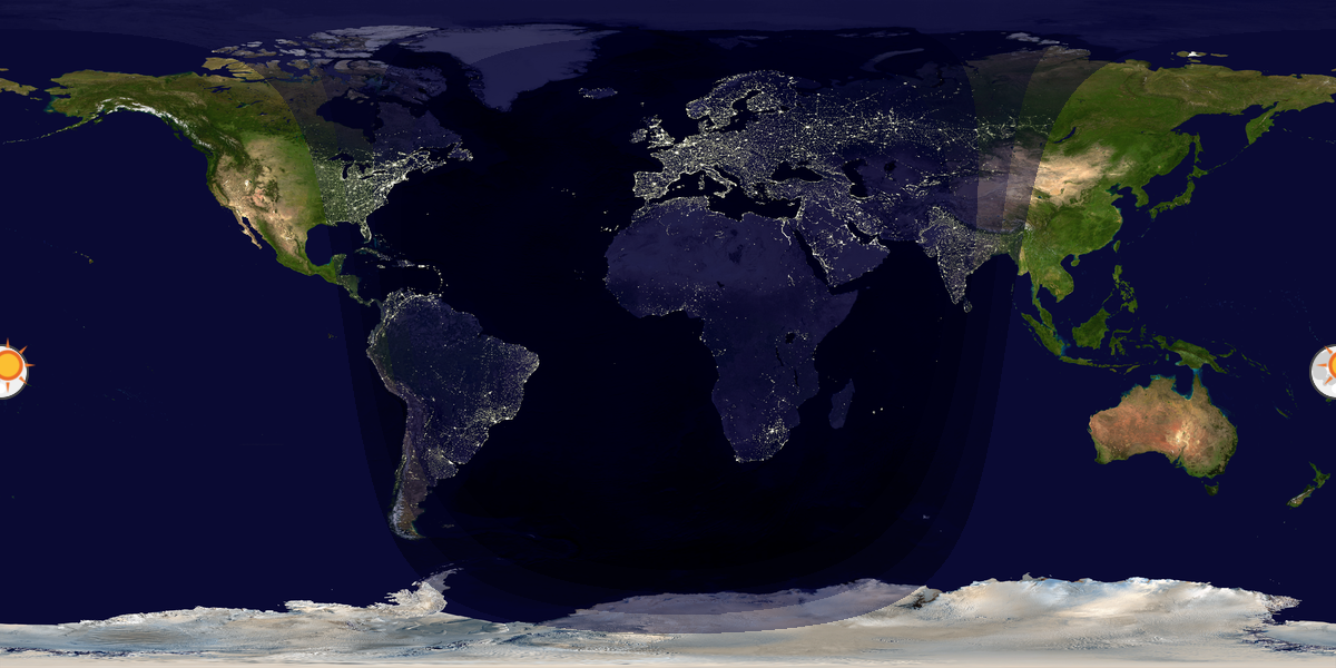 Verdenskart som viser dag og natt 