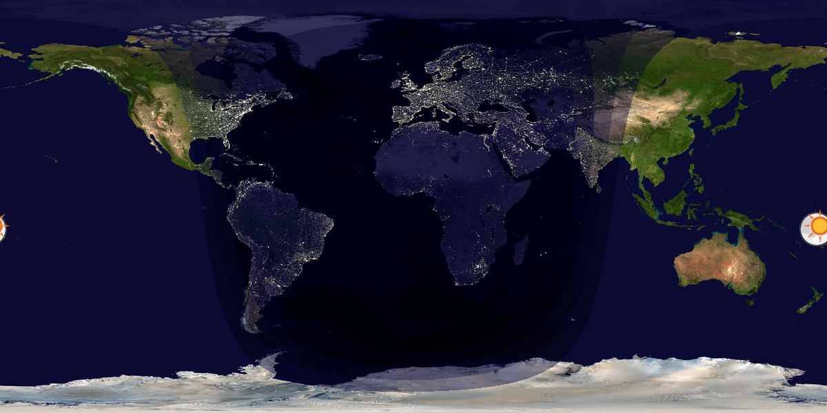 Verdenskart som viser dag og natt 