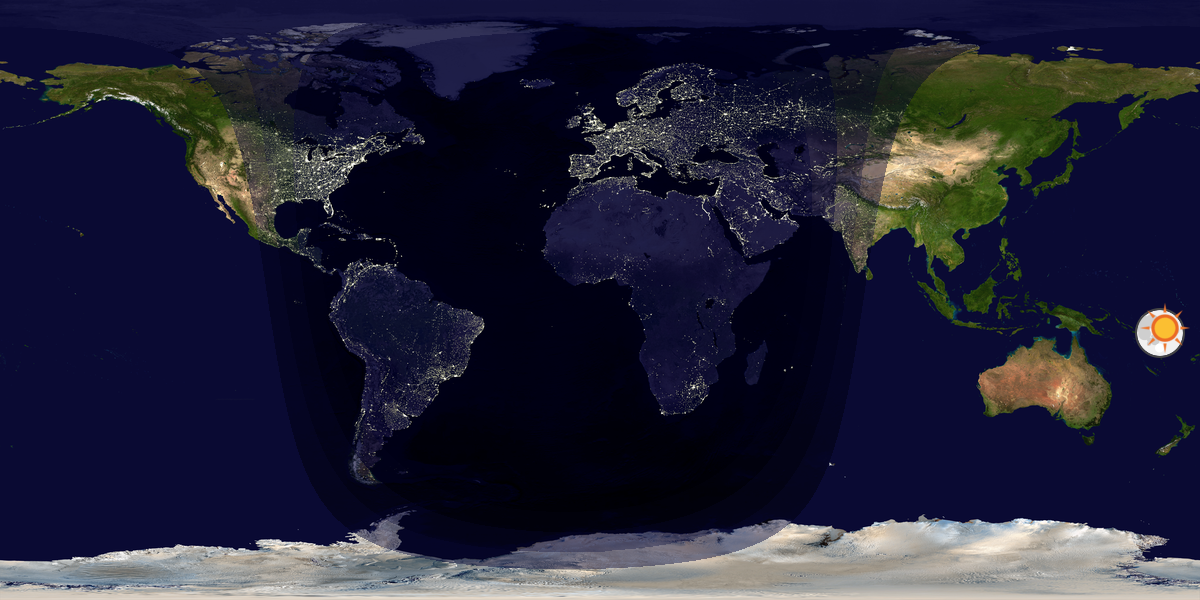 Verdenskart som viser dag og natt 