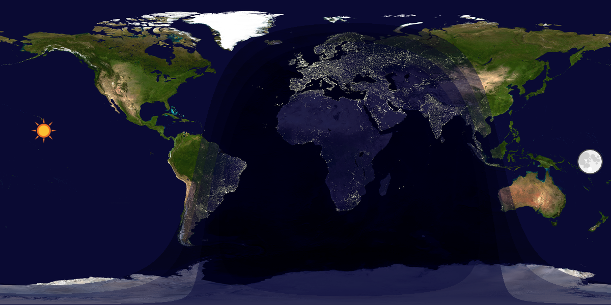 Verdenskart som viser dag og natt 
