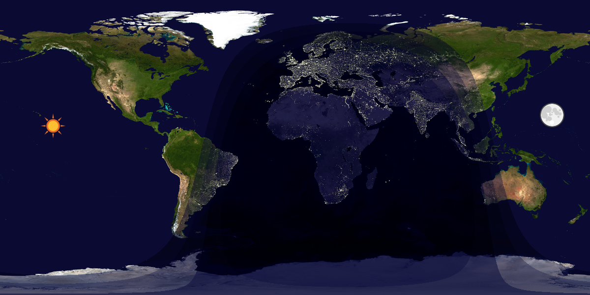 Verdenskart som viser dag og natt 