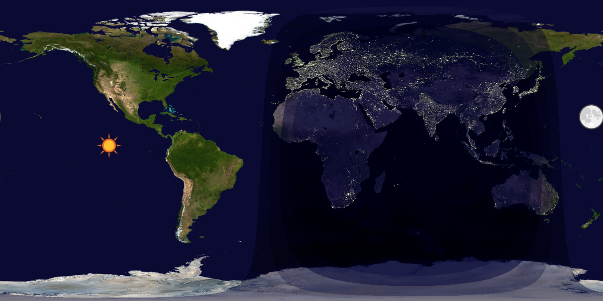 Verdenskart som viser dag og natt 