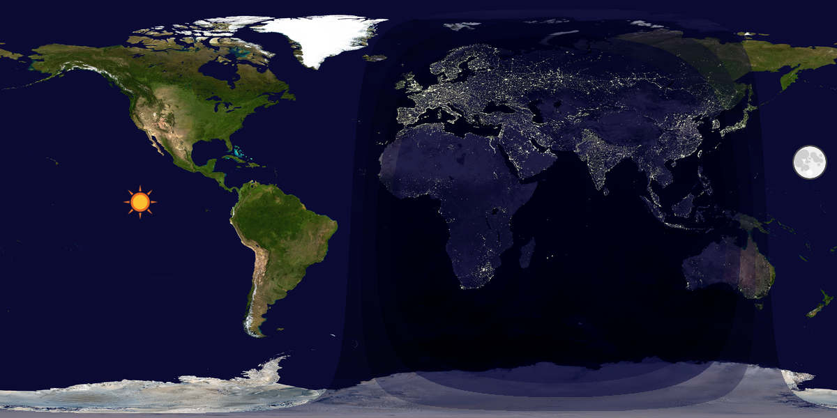 Verdenskart som viser dag og natt 
